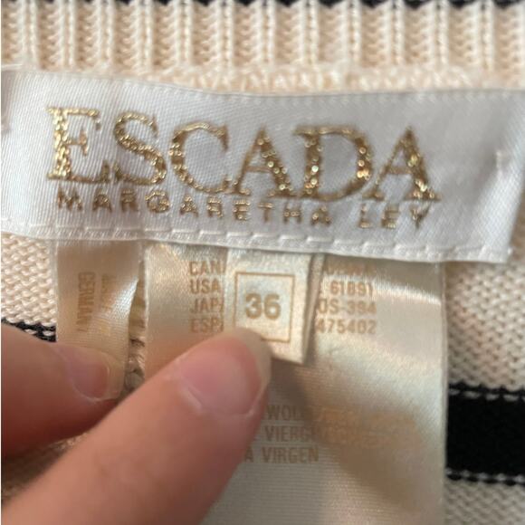RARE ESCADA Vintage 1980s/90s signature nautical B&W wool sweater size 36 - Picture 5 of 7